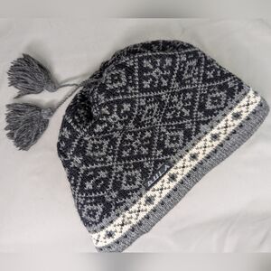 Bula Wool Beanie Hat Gray Black Knit Winter Snowflakes Unisex Snow